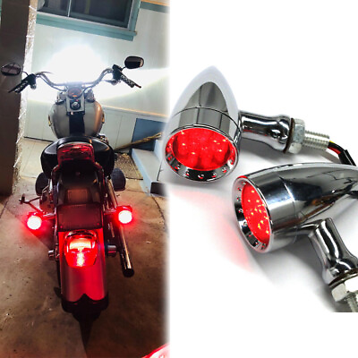 #ad Motorcycle Chrome LED Bullet Turn Signal Lights For Harley Davidson Dyna Fatboy