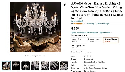 #ad Modern Elegant 12 Arm Lights Crystal Glass Chandelier Pendant Ceiling Light