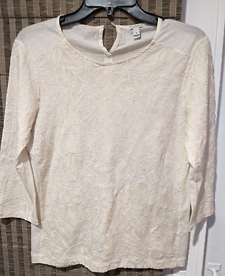 #ad J Crew Ivory Shirt Embroidered 3 4 Sleeve Size Small