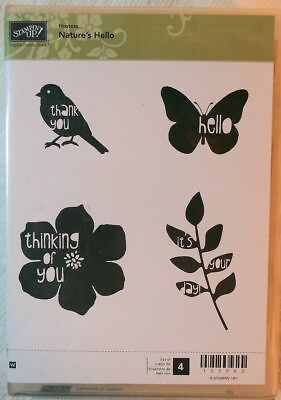Stampin Up NATURE#x27;S HELLO Set of 4 HOSTESS RETIRED wood mount rubber stamps NEW