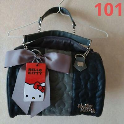 Sanrio Loungefly Kitty Bag Heart Black x Gray Hand bag Ribbon from Japan Mint