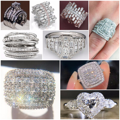 Women 925 Silver Filled Wedding Rings Cubic Zircon Engagement Jewelry Sz 6 10