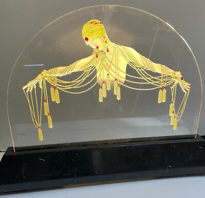 Original Erte Etched Glass Luminaire Light Limited Edition Signed