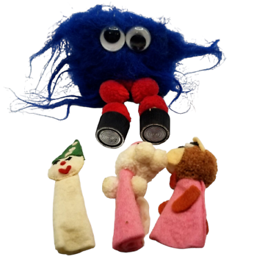 #ad Vintage Toys Finger Puppet Bear Lamb Clown Blue Furry Monster Handmade Crafts