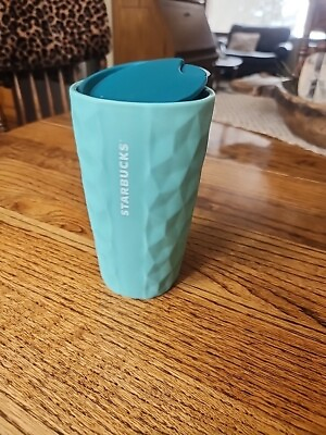 #ad Starbucks Soft Touch Mint Geometric Texture Ceramic Travel Mug Tumbler 12 oz