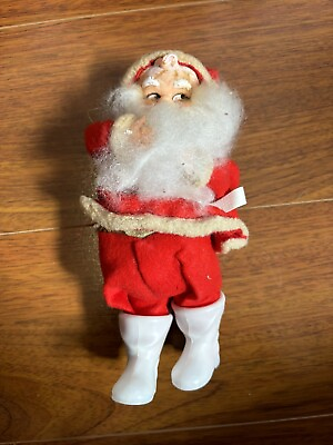 #ad Vintage Santa Claus Felt Red Suit White Boots Made in Japan Bendable Arms