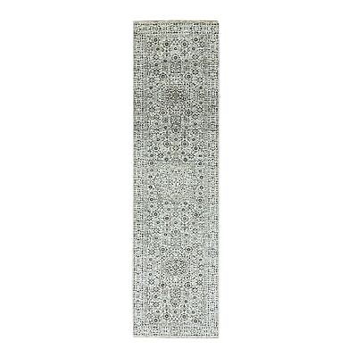 #ad 2#x27;8quot;x10#x27; White Mamluk Dynasty Design Undyed Wool Hand Knotted Runner Rug R79685