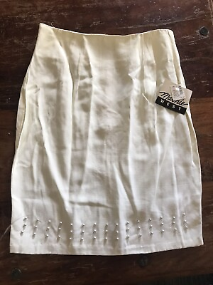 #ad VTG 90’s NEW W tags white pencil skirt pearl hemline