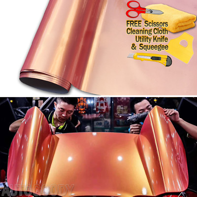 #ad Super Gloss Metallic Orange Pink Chameleon Vinyl Film Wrap Air Bubble Free