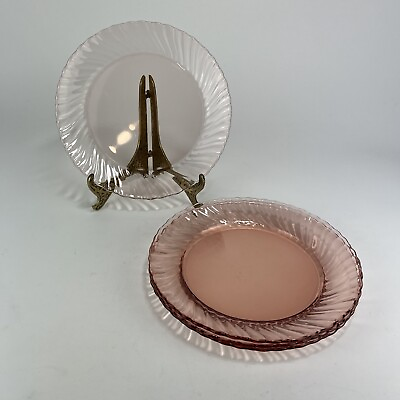 Pink Swirl Rosaline Arcoroc Luminarc Set of 4 Luncheon Plates 8.75 in Diameter