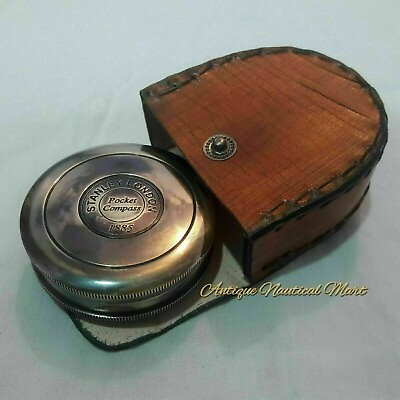 #ad #ad x Vintage Nautical Brass Stanley London 1885 Compass With Leather Box Gift Item