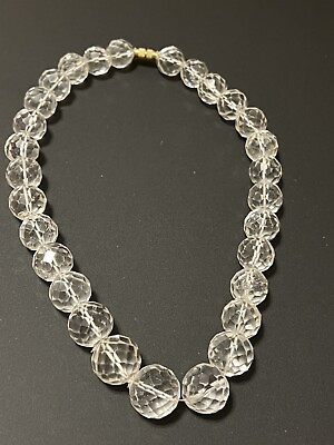 Beautiful Clear Faceted Large Glass Bead necklace 18” long Graduated Beads
