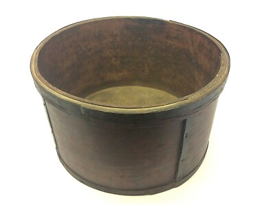Firkin Reinforced Metal Strap Round Box Circular Decorative Box Antique Old Wood