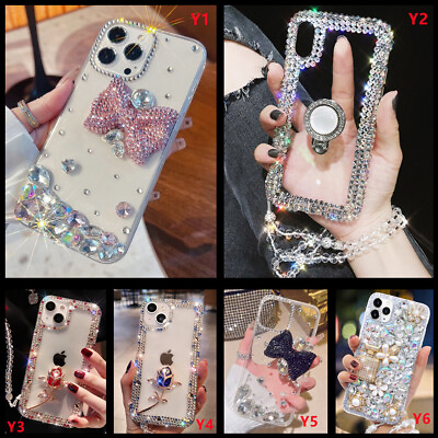 #ad Sparkly Luxury Bling Diamonds Soft Women Phone Cover Cases With Crystals Lanyard