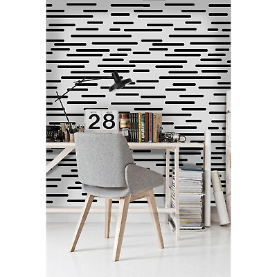#ad Geometric texture with smooth lines self adhesive black and white wall mural