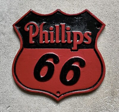 #ad Phillips 66 Cast Iron Gasoline Shield Sign 7.75quot; x 7.75quot;
