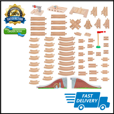 68 Pcs Wooden Train Track Expansion Pack Compatible with Thomas Wooden Train