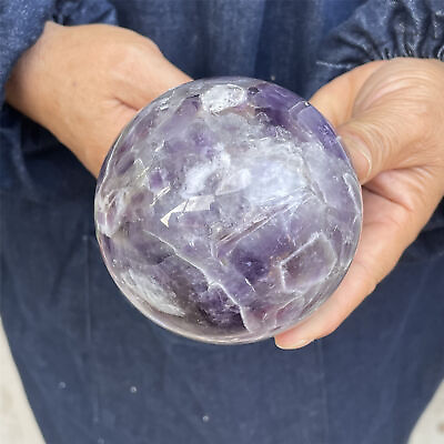 #ad 1.69LB Natural Amethyst clear quartz sphere quartz crystal ball reiki healing
