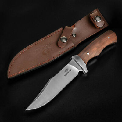 Mossy Oak 11#x27;#x27; Bowie Knife Full Tang Fixed Blade Wood Handle w Leather Sheath