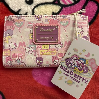 #ad Loungefly Sanrio Hello Kitty Kawaii Faux Leather Wallet Pink Cityscape Keroppi
