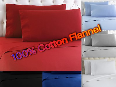 #ad Heavy Winter Flannel 100% Cotton Sheet set Fitted Flat Pillow Cases Deep Pocket