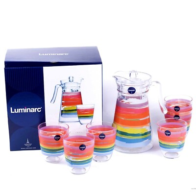 7 pc Luminarc Color Pencil Pitcher and 6 Drinking Glasses Set