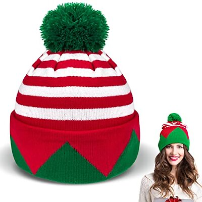 #ad Christmas Elf Knitted Hat for Women Men Adult Knit Santa Hats Xmas Party Hat ...