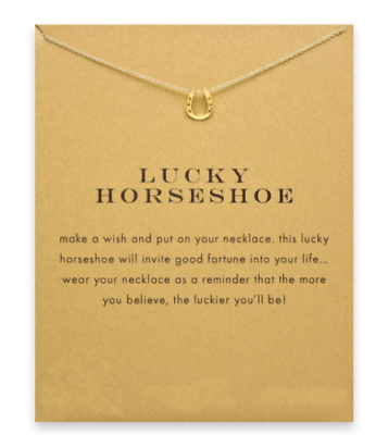 #ad Horseshoe Necklace Horse Jewelry Gold dipped 16 18quot; fortune luck meaning card