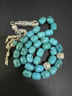 #ad Antique Rare Top quality Turquoise Blue Prayers Beads 33 Beads Rosary 73g R2