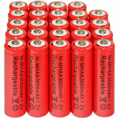 24pcs AA 3000mAh Ni Mh 1.2V rechargeable Red battery Cell for MP3 RC US