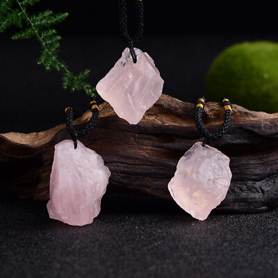 #ad AAA Natural Pink Rose Quartz Pendant Crystal Energy Reiki Gemstone Necklace US