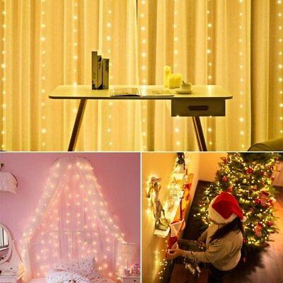 #ad For Xmas Wedding Curtain Fairy Lights 300 LED Party USB String Light with Remote