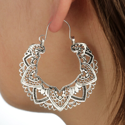 Fashion Hollow Out 925 Silver Filled Hoop Earring Women Wedding Party Jewelry