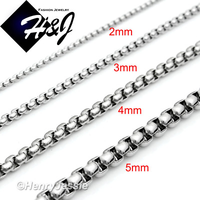 #ad 16 40quot;MEN Stainless Steel 2mm 3mm 4mm 5mm 7mm Silver Smooth Box Chain Necklace