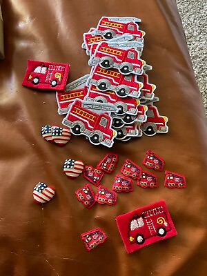 #ad Wholesale FIRETRUCK 2 feltie patches 25 iron on American flag mini craft