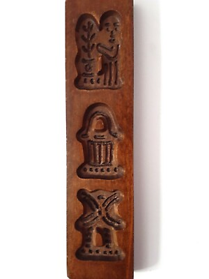 Antique Wood Hand Carved Primitive Dutch Cookie Mold 9 1 2quot; X 2 1 4quot;