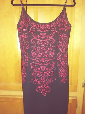 MAGGY LONDON black red Embroidered spaghetti strap Cocktail Dress 8