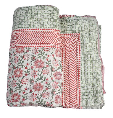 #ad Indian Cotton Razai Queen Size Blanket Bedspread Quilt Floral Print Quilting