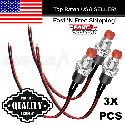 #ad 3X RED SPST Mini Push Button Pre Wired N O Momentary Switch OFF ON USA SELLER