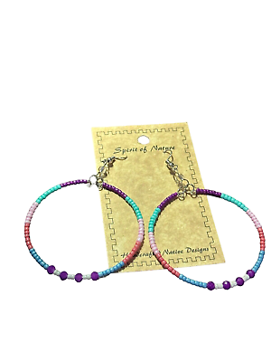 #ad Spirit of Nature Hoop Earrings seed beads crystals round pink blue purple