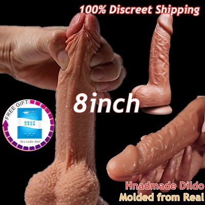 #ad 8 INCH Liquid Silicone Realistic Dildo Skin Feeling Huge Penis Suction Big Dick