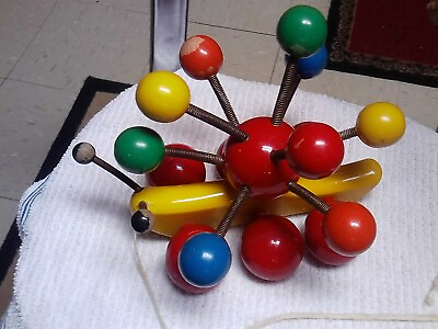 KOUVALIAS VINTAGE WOODEN YELLOW SNAIL WITH COLORFUL BALLS PULL TOY ENJOYED COND.