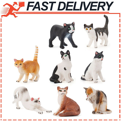#ad 8pcs PVC Cat Figurine Cat Doll Toy Set Kitten Gift Decoration Desktop ornaments