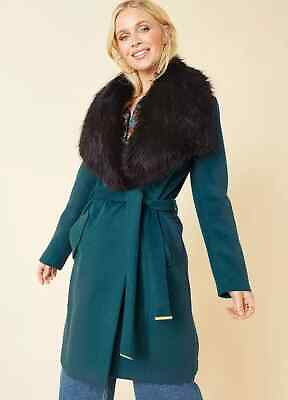 #ad Smart Green Coat Detachable Fur Collar by Kaleidoscope Size 22 BNWD RRP £114