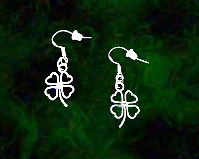 #ad CELTIC IRISH CLOVER GOOD LUCK LUCKY CHARM SILVER EARRINGS .925 STERLING WIRES