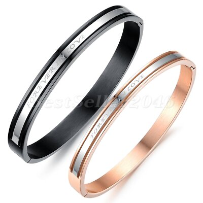 #ad quot;Forever in Lovequot; Men Women Couples Lovers Stainless Steel Cuff Bangle Bracelet