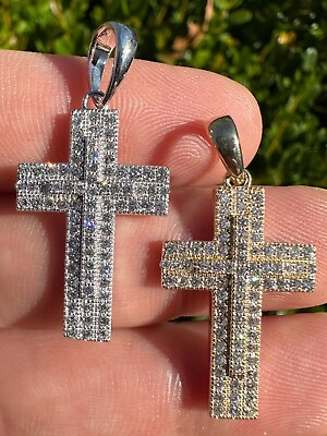 #ad 0.89ct VVS Real Diamond Iced Cross Pendant Natural 925 Silver Necklace Pendant