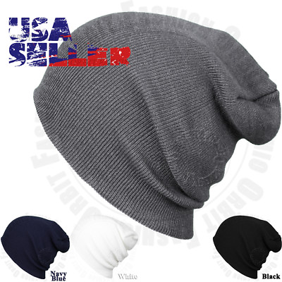 #ad Cuffed Beanie Plain Knit Hat Winter Solid Cap Slouchy Skull Ski Warm Men Woman