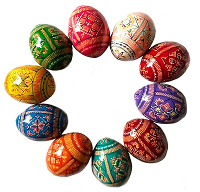 Wooden Hand Painted Ukrainian Pysanky Easter Eggs Pysanki Easter SET OF 10 EGGS