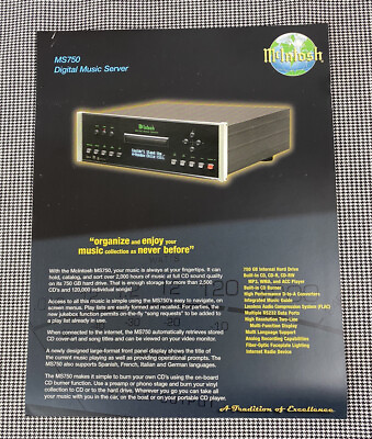 MCINTOSH MS750 DIGITAL MUSIC SERVER ORIGINAL ADVERTISEMENT amp; INFO PAGE J0706
